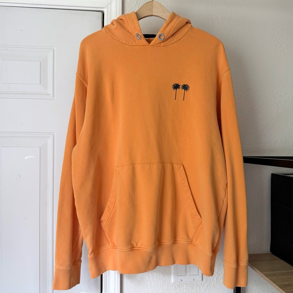 PALM ANGELS Orange Miami logo long sleeve cotton terry hoodie sweater
